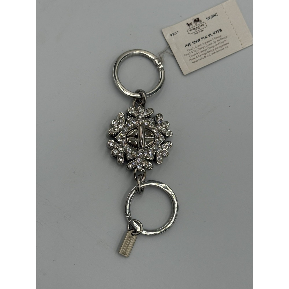 Coach Snowflake Crystal Detachable Keychain Charm Silver Holiday 93017 NWT - Picture 10 of 13